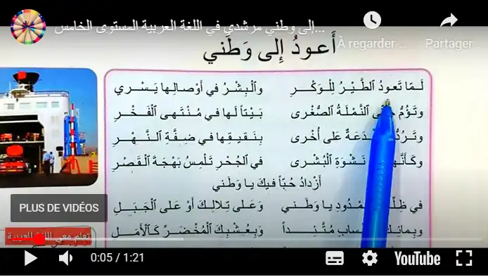 أعود إلى وطني مرشدي في اللغة العربية المستوى الخامس