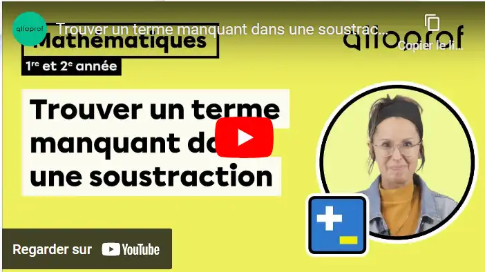 Trouver un terme manquant dans une soustraction (1re et 2e année) | Mathématiques | Primaire